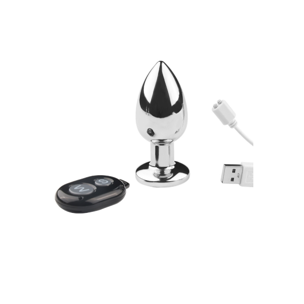 Plug vibrant acier inoxydable anal taille M avec télécommande, USB BOOTY